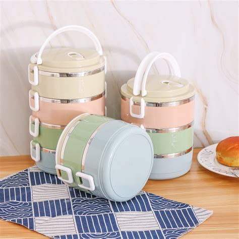 2-tier round stainless steel insulated lunch box|stackable lunch box stainless steel.